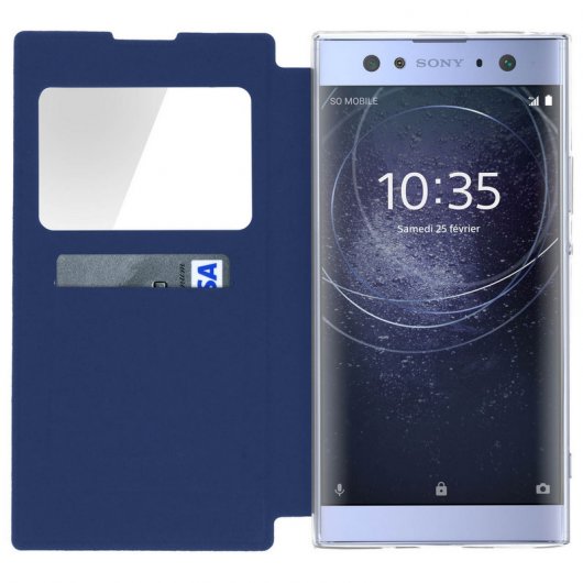 Avizar Funda Libro con Ventana Azul Oscuro para Sony Xperia XA2