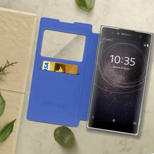 Avizar Funda Libro con Ventana Azul Oscuro para Sony Xperia XA2