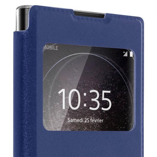 Avizar Funda Libro con Ventana Azul Oscuro para Sony Xperia XA2