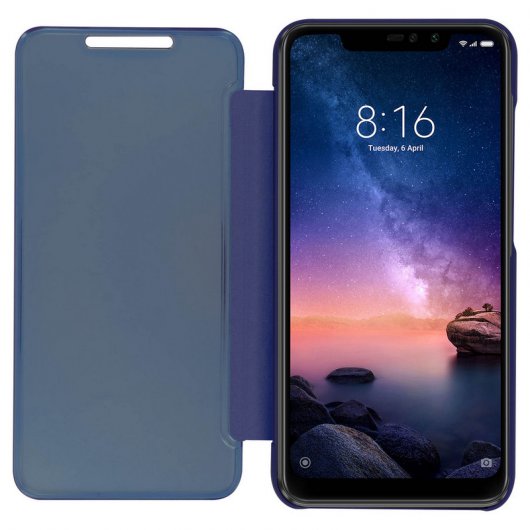 Avizar Funda Tapa Translúcida Efecto Espejo Azul para Xiaomi Redmi Note 6 Pro