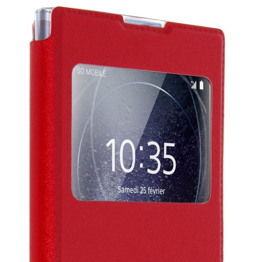 Avizar Funda Libro con Ventana Roja para Sony Xperia XA2 Ultra