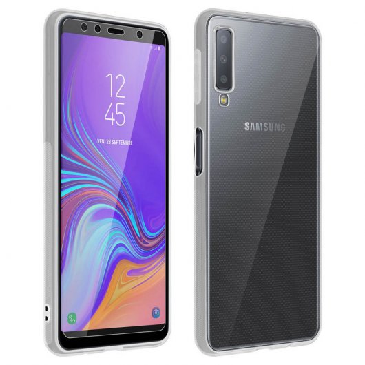 Avizar Funda Silicona Transparente + Cristal Templado para Samsung Galaxy A7 2018