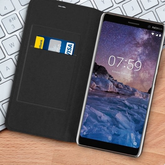 Avizar Funda Flip Book Negra para Nokia 7 Plus