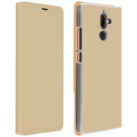 Avizar Funda Flip Book Dorada para Nokia 7 Plus