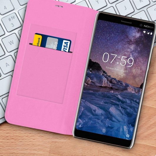 Avizar Funda Flip Book Rosa para Nokia 7 Plus