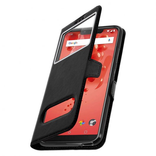 Avizar Funda Libro con Ventana Doble Negra para Wiko View 2 Plus
