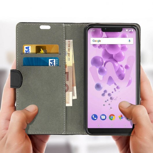 Avizar Funda Tipo Libro Billetera Negra para Wiko View 2 Go