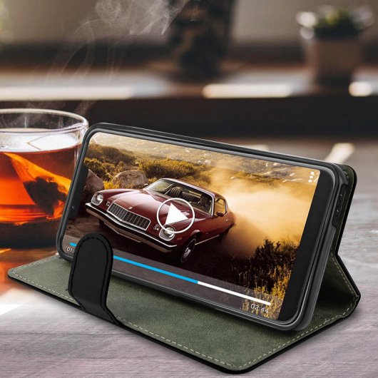 Avizar Funda Tipo Libro Billetera Negra para Wiko View 2 Go