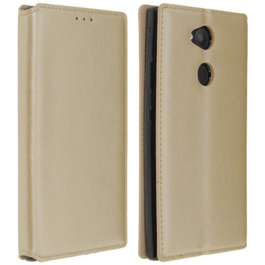 Avizar Funda Libro con Cierre Magnético Dorada para Sony Xperia L2