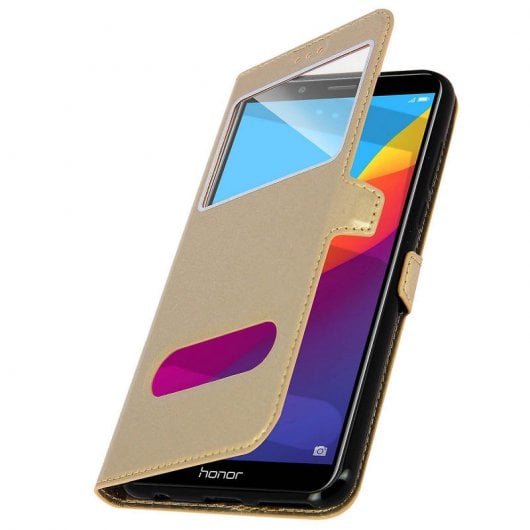 Avizar Funda Libro con Ventana Doble Dorada para Honor 7A/Huawei Y6 2019