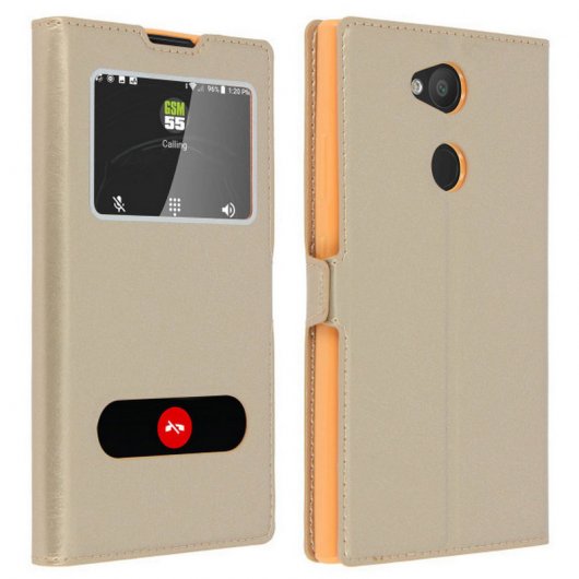 Avizar Funda Doble Ventana Dorada para Sony Xperia L2