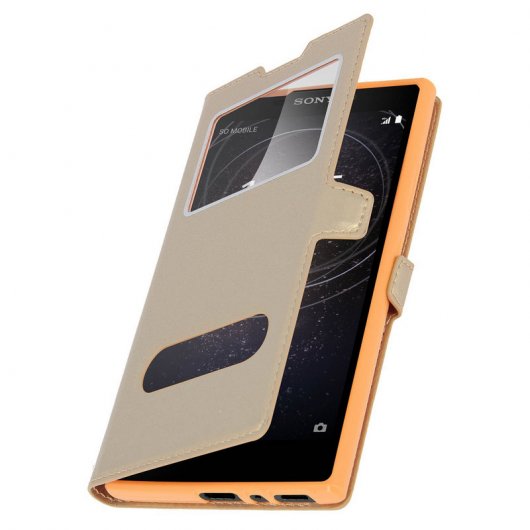 Avizar Funda Doble Ventana Dorada para Sony Xperia L2