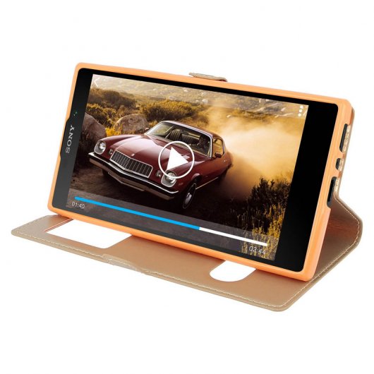 Avizar Funda Doble Ventana Dorada para Sony Xperia L2