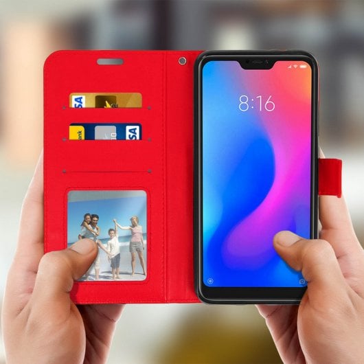 Custodia a portafoglio Avizar vintage rossa per Xiaomi Mi A2