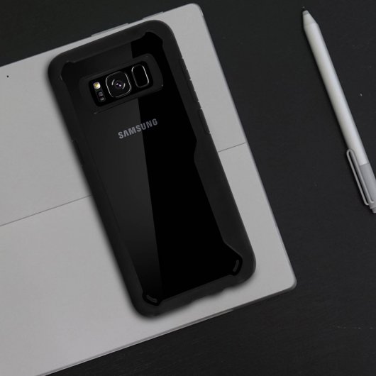 Avizar Funda Trasera Rígida Transparente / Bordes de Silicona Negros para Samsung Galaxy S8 Plus
