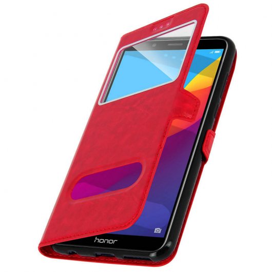 Avizar Funda Libro con Ventana Doble Roja para Honor 7C/Huawei Y7 2018