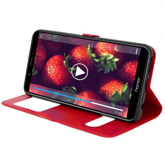 Avizar Funda Libro con Ventana Doble Roja para Honor 7C/Huawei Y7 2018