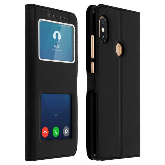 Avizar Funda Libro con Doble Ventana Negra para Xiaomi Redmi Note  5