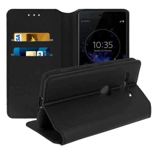 Avizar Funda Libro Billetera Negra para Sony Xperia XZ2