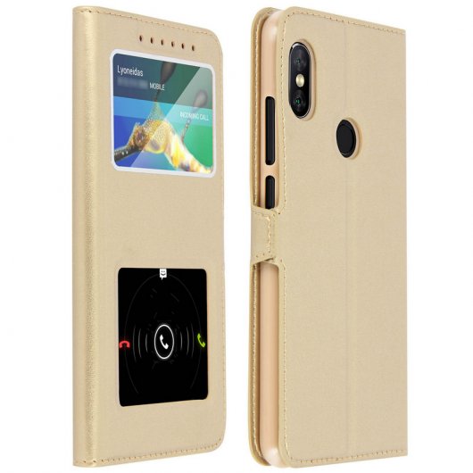 Avizar Funda Libro con Doble Ventana Dorada para Xiaomi Redmi Note 5