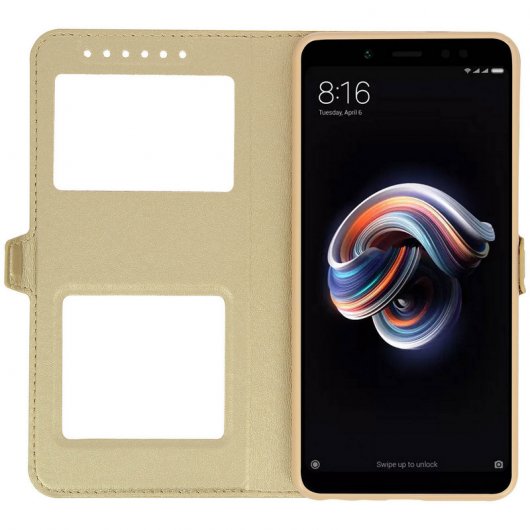 Avizar Funda Libro con Doble Ventana Dorada para Xiaomi Redmi Note 5