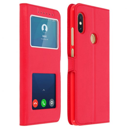 Avizar Funda Libro con Doble Ventana Roja para Xiaomi Redmi Note 5