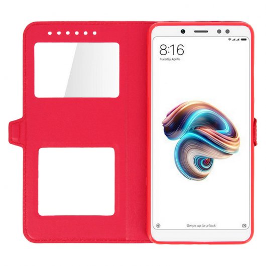 Avizar Funda Libro con Doble Ventana Roja para Xiaomi Redmi Note 5