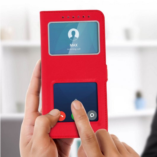 Avizar Funda Libro con Doble Ventana Roja para Xiaomi Redmi Note 5