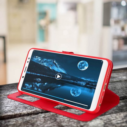 Avizar Funda Libro con Doble Ventana Roja para Xiaomi Redmi Note 5