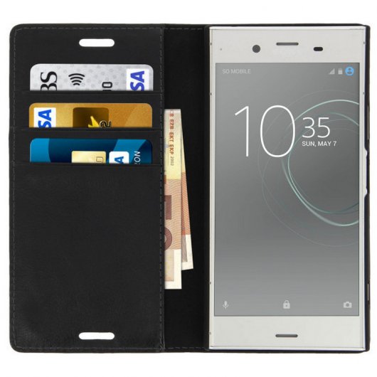 Avizar Capa de Couro Preta para Sony Xperia XZ1