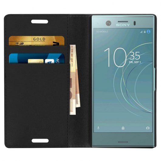Avizar Schwarze Lederhülle für Sony Xperia XZ1 Compact