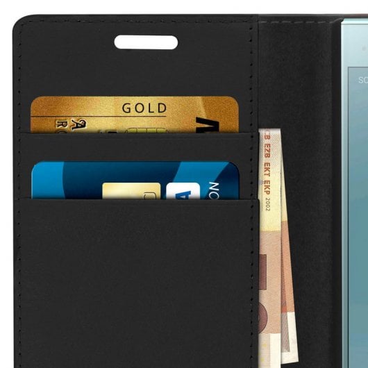 Avizar Schwarze Lederhülle für Sony Xperia XZ1 Compact