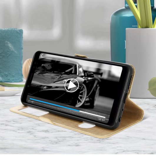 Avizar Funda Tipo Folio con Doble Ventana Dorada para Xiaomi Redmi Note 5