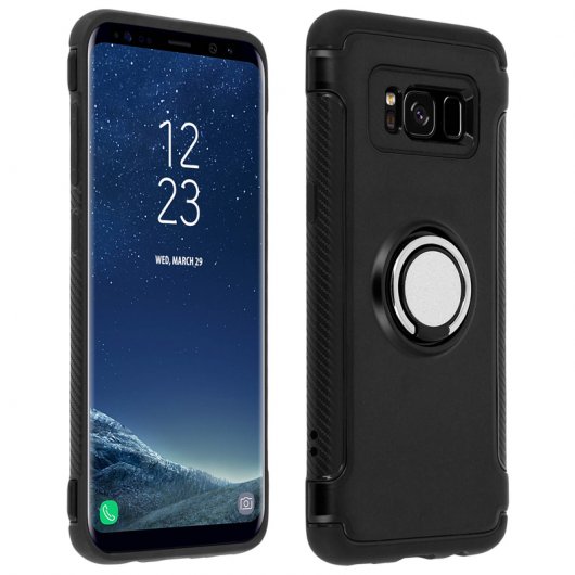 Avizar Capa Acabamento Carbono Preta com Anel de Metal para Samsung Galaxy S8