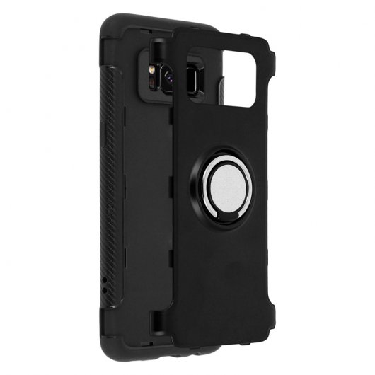 Avizar Capa Acabamento Carbono Preta com Anel de Metal para Samsung Galaxy S8