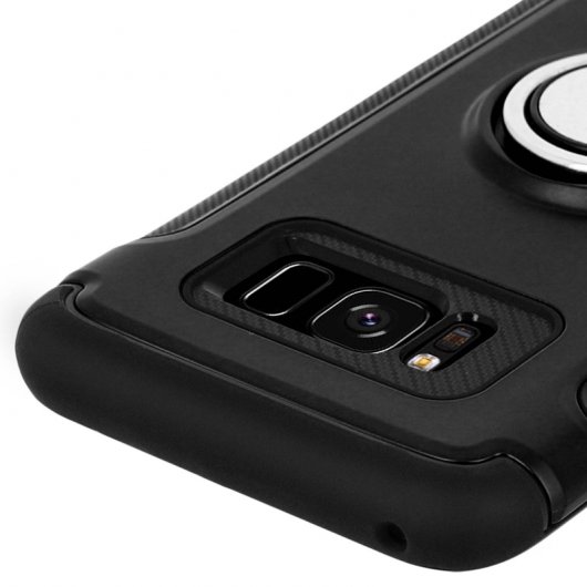 Avizar Capa Acabamento Carbono Preta com Anel de Metal para Samsung Galaxy S8