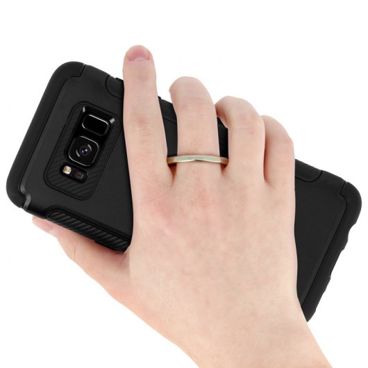 Avizar Capa Acabamento Carbono Preta com Anel de Metal para Samsung Galaxy S8