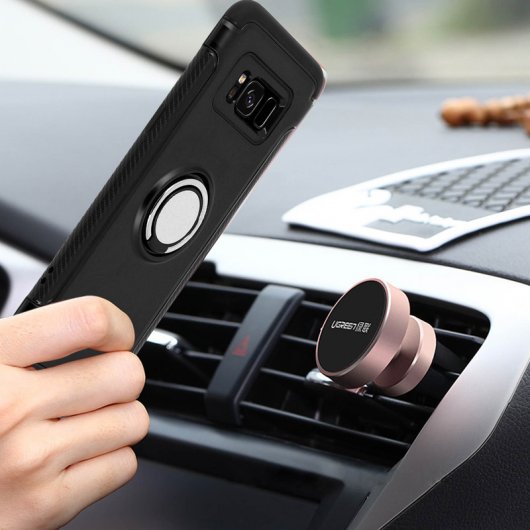 Avizar Capa Acabamento Carbono Preta com Anel de Metal para Samsung Galaxy S8