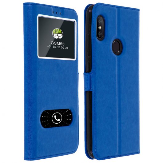 Avizar Funda Tipo Folio con Doble Ventana  Azul para Xiaomi Redmi Note 5