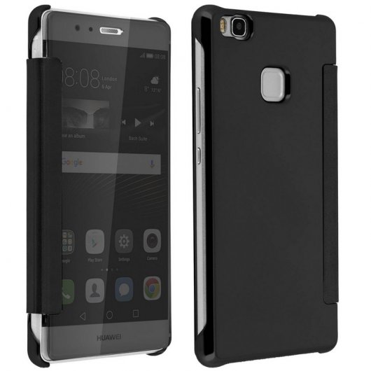 Avizar Funda Libro Translúcida Efecto Espejo Negra para Huawei P9 Lite