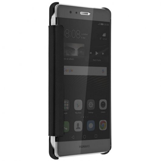Avizar Funda Libro Translúcida Efecto Espejo Negra para Huawei P9 Lite