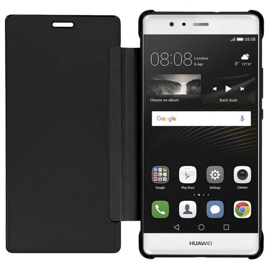 Avizar Funda Libro Translúcida Efecto Espejo Negra para Huawei P9 Lite