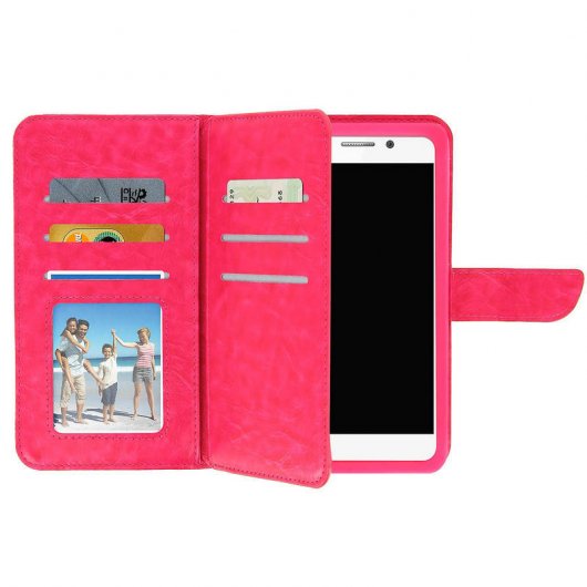 Avizar Funda Billetera Fucsia para Smartphones 5.5" a 6"