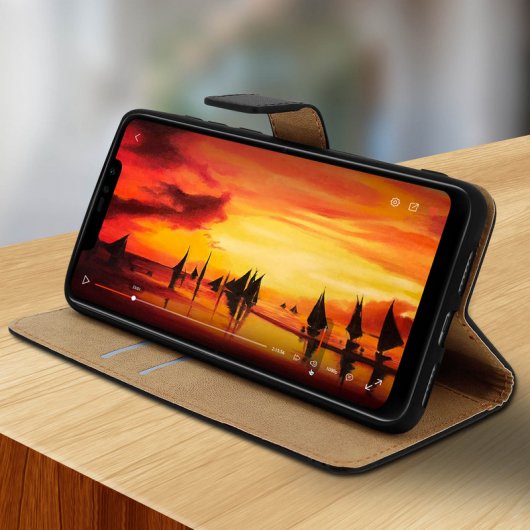 Avizar Capa Tipo Livro de Couro Preto para Xiaomi Redmi Note 6 Pro