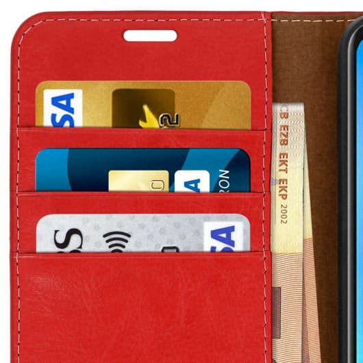 Avizar Funda Libro Cartera de Cuero Rojo para Xiaomi Mi A2 Lite