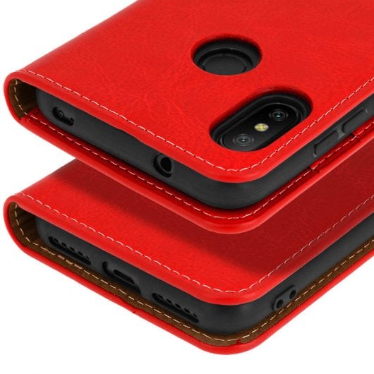 Avizar Funda Libro Cartera de Cuero Rojo para Xiaomi Mi A2 Lite