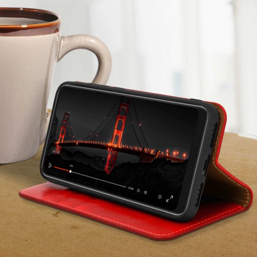 Avizar Funda Libro Cartera de Cuero Rojo para Xiaomi Mi A2 Lite