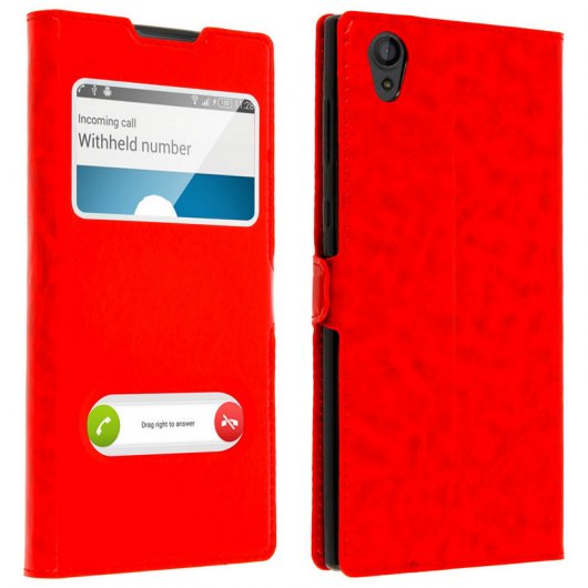 Avizar Funda Libro con Doble Ventana Roja para Sony Xperia L1