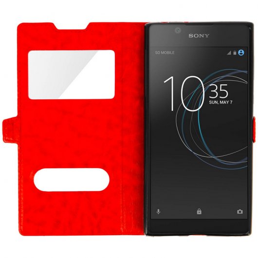 Avizar Funda Libro con Doble Ventana Roja para Sony Xperia L1
