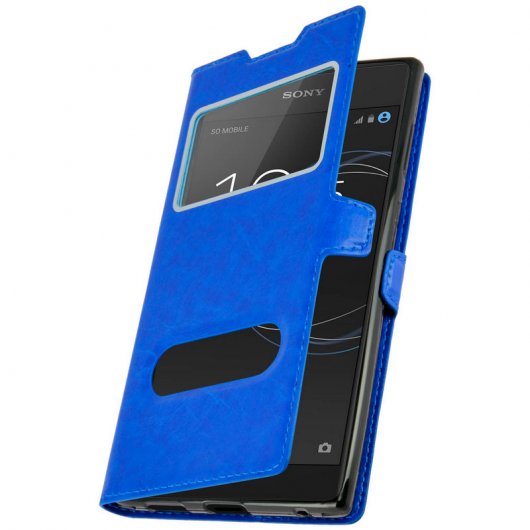 Avizar Funda Libro con Doble Ventana Azul para Sony Xperia L1